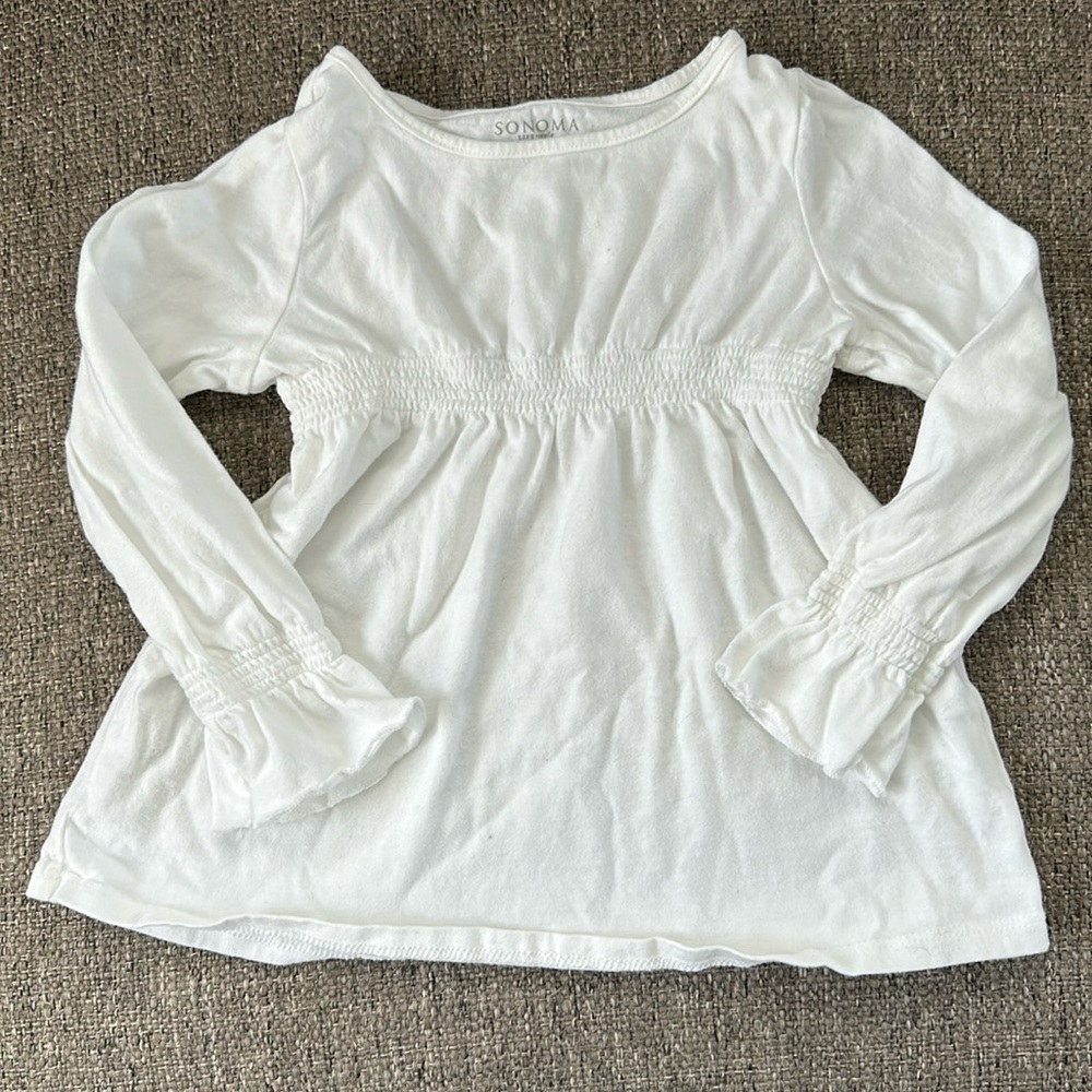 Sonoma Girls White Smocked Peplum Babydoll Long Sleeve Blouse Top Size 4T Cotton